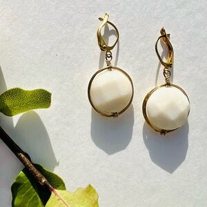 Elegant Gold and White Drop Earrings
